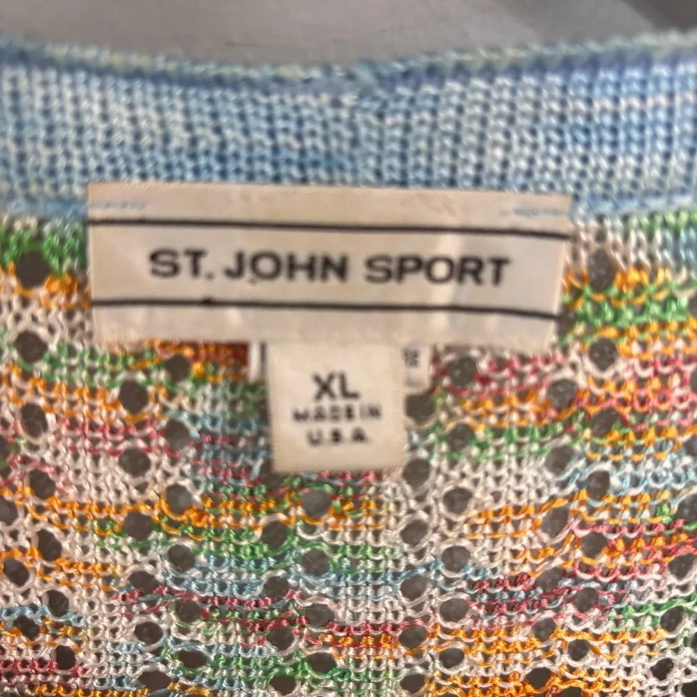 NWOT St John Sport Pastel Multicolor Open  Knit Luxury Cardigan Sz XL(L)